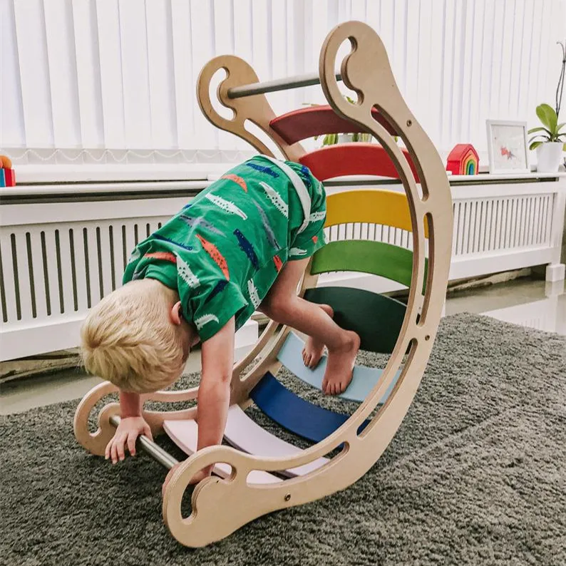 Деревянная детская лодка-качалка Xiair, доска-качалка для малышей, образовательная Радужная доска Монтессори Вальдорф