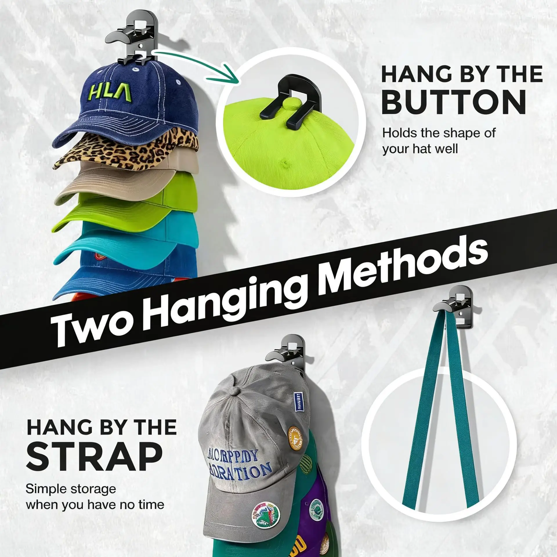 Wall Mounted Baseball Cap Storage Rack Plastic Hat Organizer Cap Display Rack Hat Holder Storage Rack