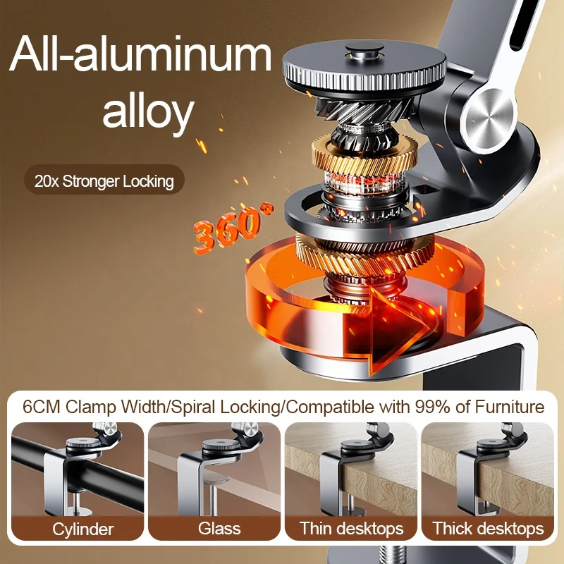 Lazy Tablet Phone Holder All Aluminum Alloy 360 Mechanical Rotation Folding Desktop Mobile Phone Holder Tablet PC Stand