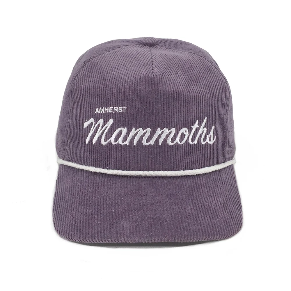 Custom Purple Corduroy 5 Panel Snapback Hat Slight Curved Brim Baseball Hat