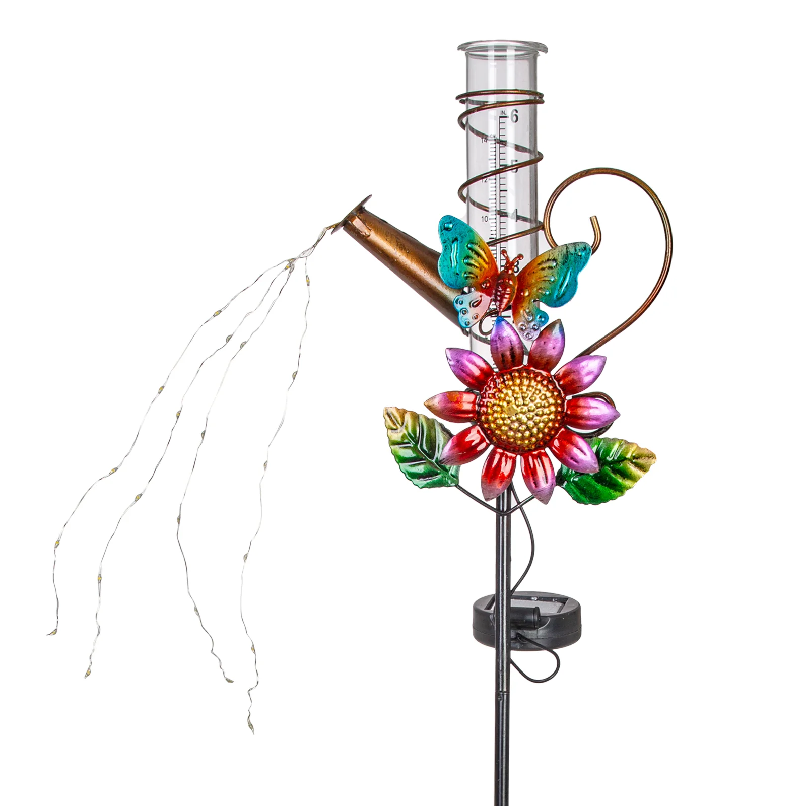 33'' Rain Gauge Outdoor, Solar Butterfly Rain Gauges with Glass Tube for , Yard, Patio, Pathway Butterfly