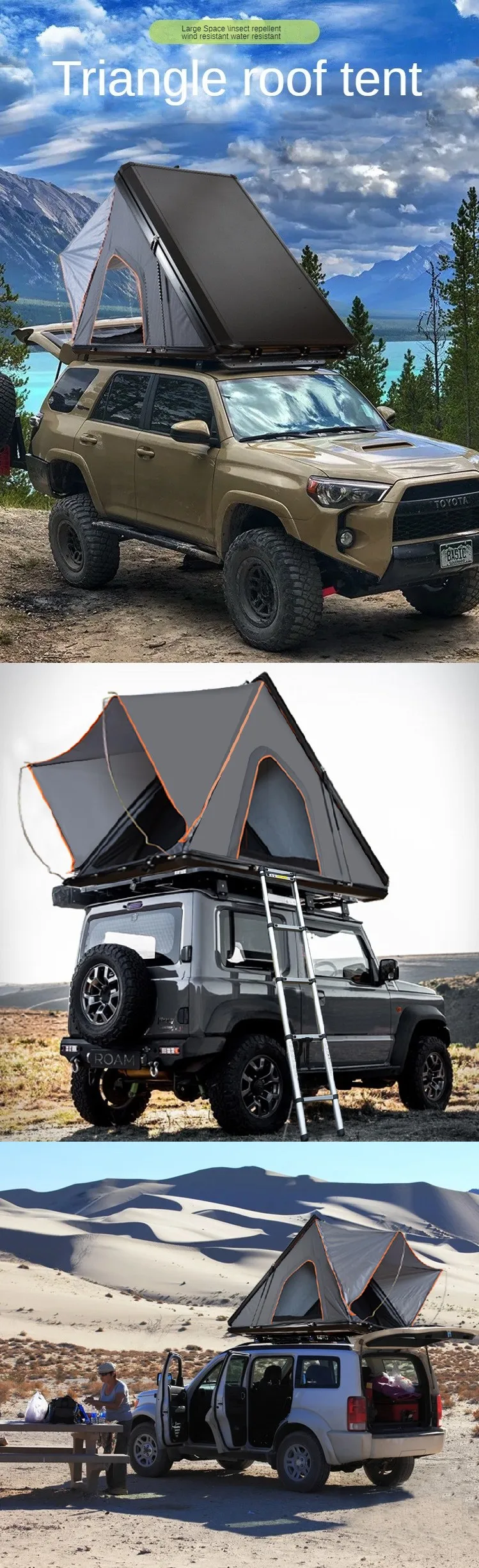 Camping Aluminum 4 Person Roof Top Tent Car Rooftop Tent Triangle ...