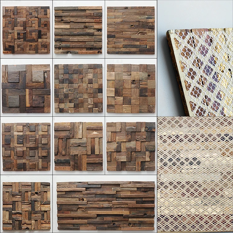 3D Square Nature Wood Wall Mosaic Decor Background Wall Mosaic manufacture