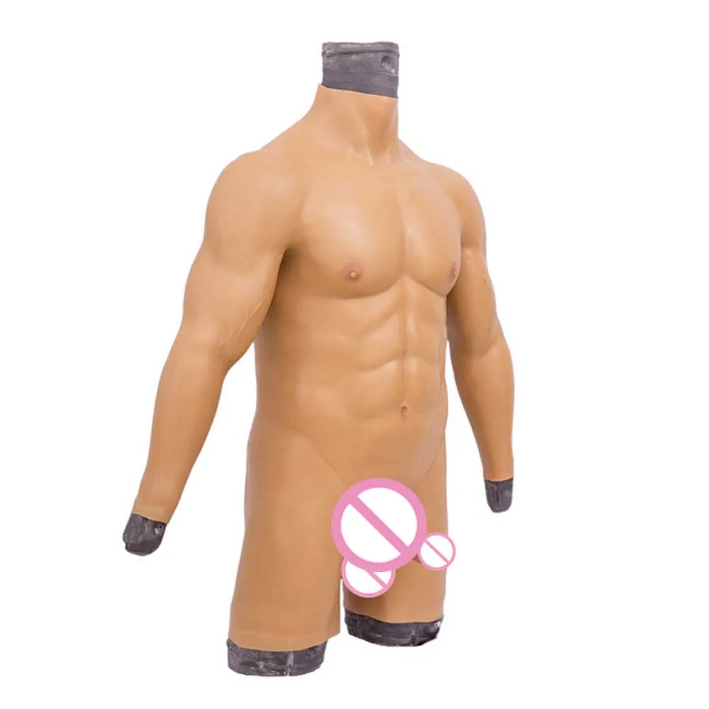 URCHOICE Realistic Macho Muscle Fake Man Wearable Body Suit Silicone Lesbian Penis Cosplayer Crossdresser Anal Sex Cock Sex Toys
