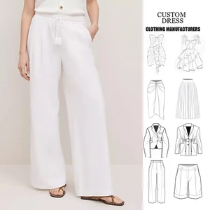 Manufacturer Custom Clothing Women's Lightweight Linen Wide Leg Pants High Waist Elastic Waist Belt Design Ladies Loose Pant
