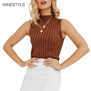 European and American Women's Sleeveless Pit Slim Waistcoat Solid Color Knit Top Breathable Short Length