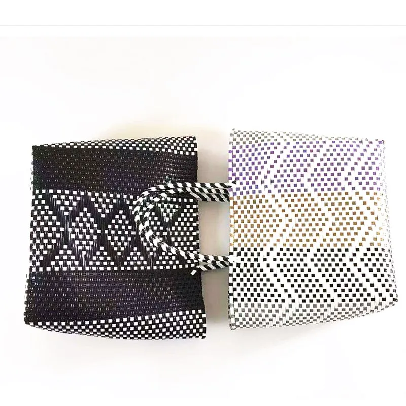 Handmade Custom Colorful PP Recycled Woven Waterproof Plastic Straw Handbags