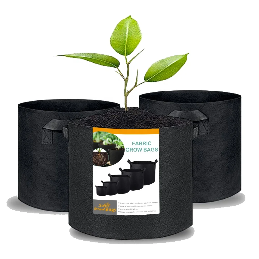 Фетровый мешок для выращивания растений, садовые мешки для растений, аэрационные тканевые горшки с ручками, черный