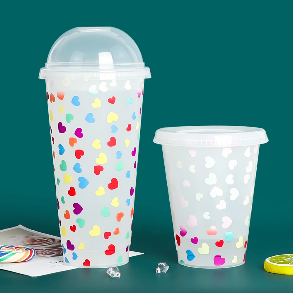 Magic Custom Sublimation Costom 24 oz clear Old Plastic Coffee Color  Changing Cup Gift Idea Valentine Mugs with Lids and Straws