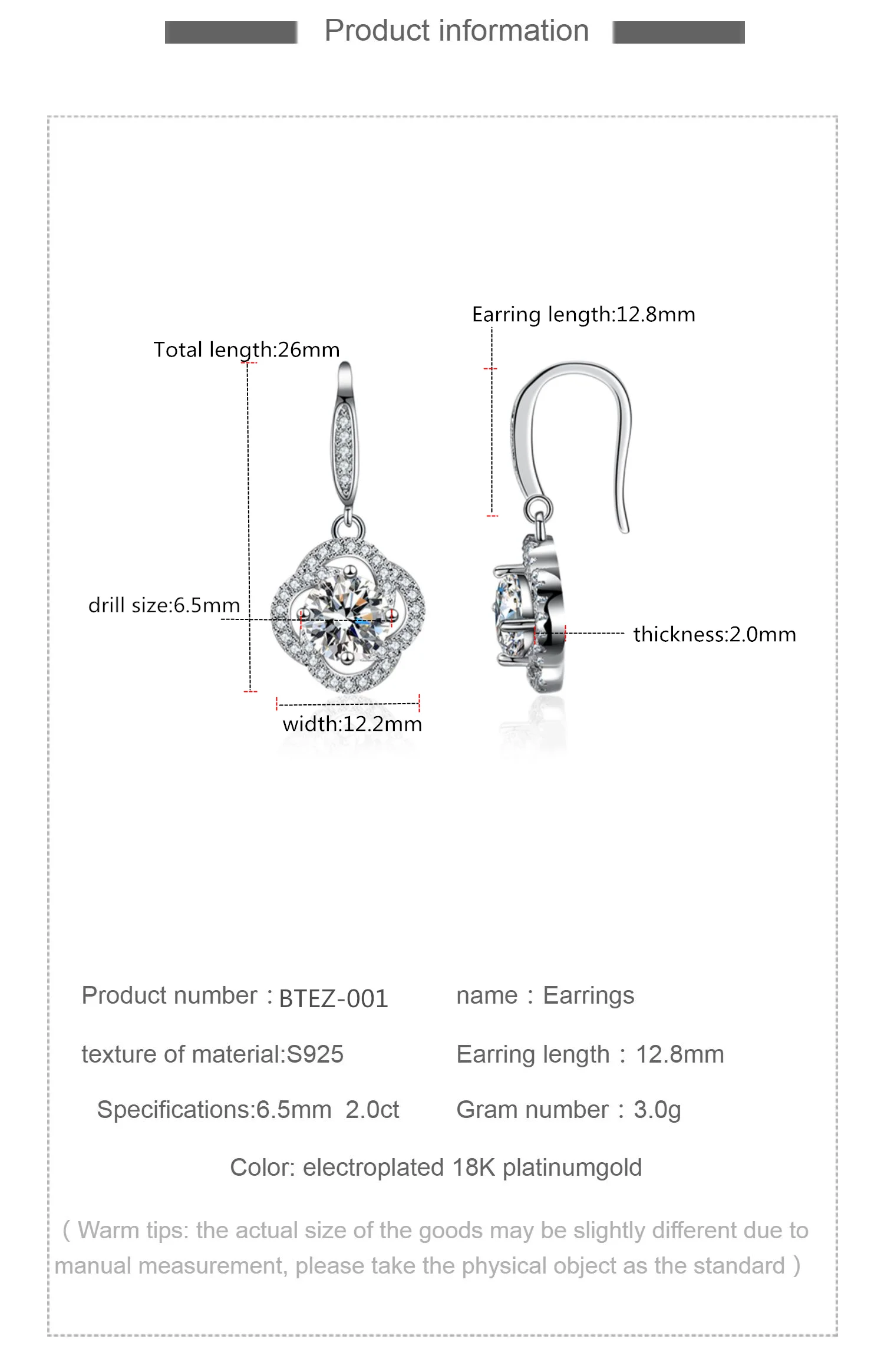 Fashion 925 Sterling Silver Fashion Handmade Heart Star Diamond Stud Earrings For Women And Men