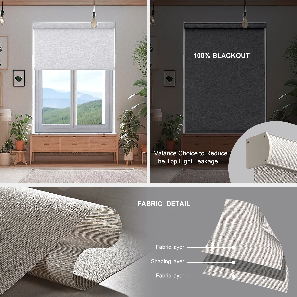 Bluetooth Electric Roller Blinds Dual Solar Panel Power System Indoor Hotel Bedroom Blackout Shutter Sunshine Battery Roller