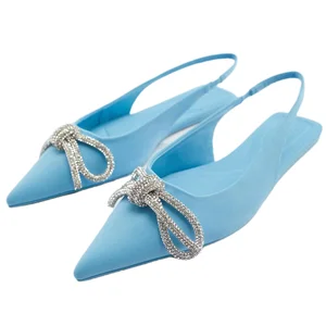 Custom Luxury Rhinestone Bow Pointed Head Designer Shoes Sandal for Women and Ladies Flat Slipper Shoes Femmes Fashion