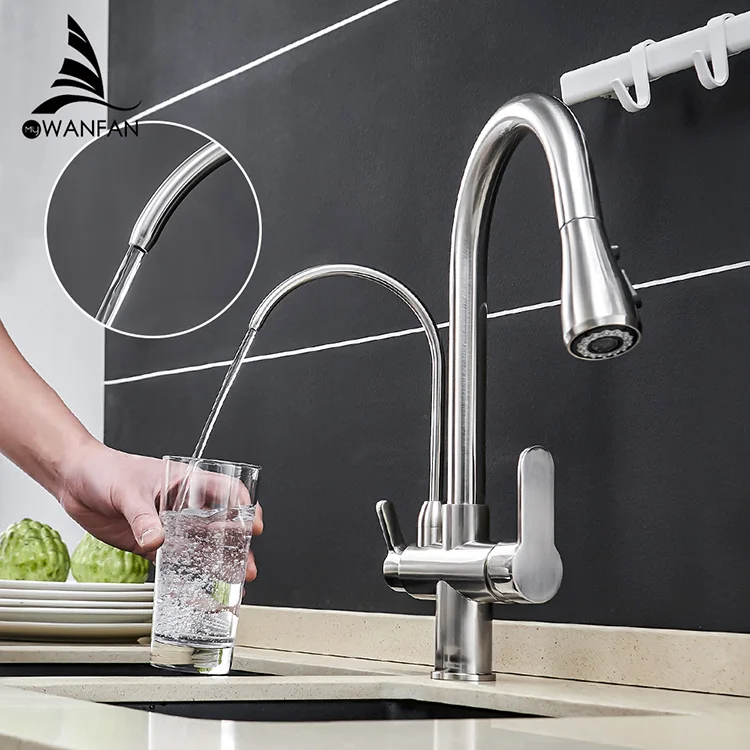 Water Filter Faucet Pull Out  3 Ways Filter Spray 1 Hole 2 Handle Kitchen Faucet Tap Mixer Matte Black