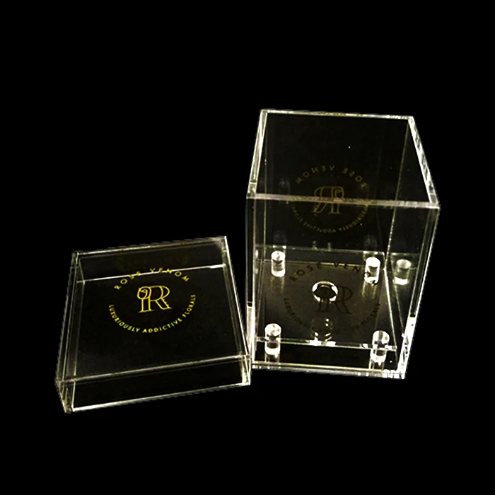 Роскошная индивидуальная Маленькая прозрачная акриловая коробка для цветов для розы
