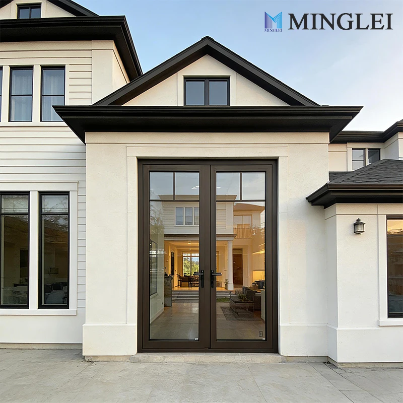 Udvendige dobbelte indgangsdøre, certificeret af NFRC, tredobbelt glas, lav-e-dør, aluminiumskarnet fransk dør