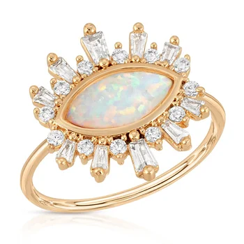 Gemnel wholesale 925 silver gold vermeil diamond natural opal cz starburst band ring women