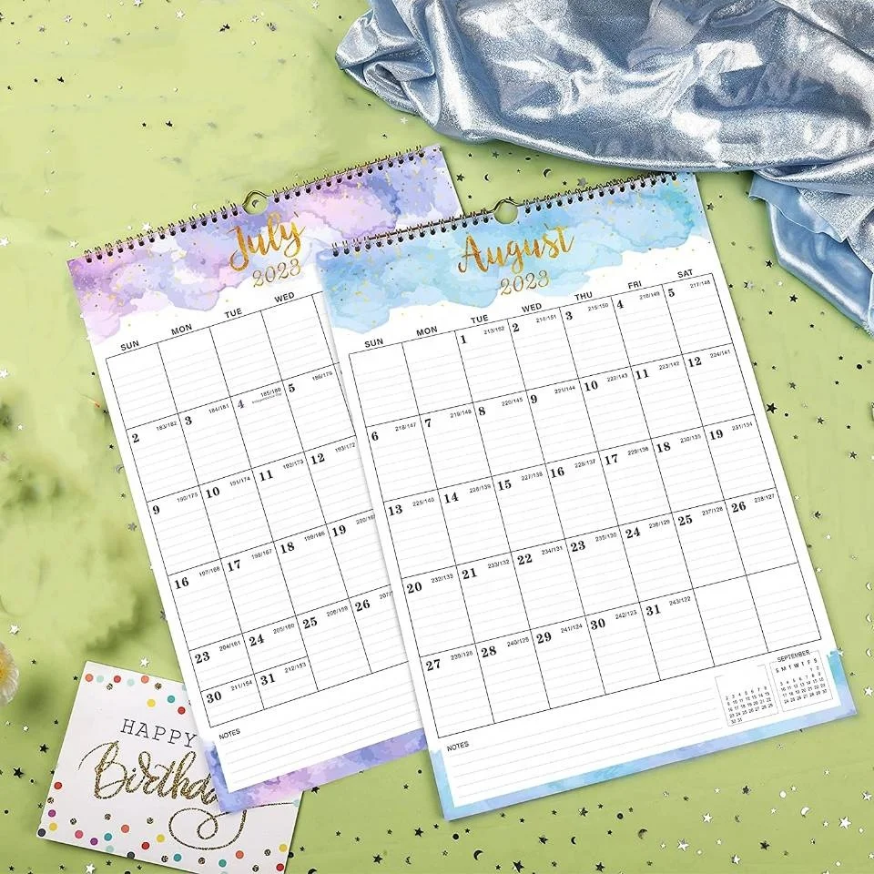 批发2023-2024花卉年度挂历规划师18个月美国日历定制纸办公室展示促销