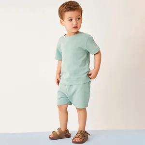 Casual Summer Custom French Terry Heavy Cotton Plain Sweat T-Shirt and Shorts Set Toddler Boys Clothes