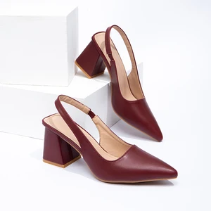 Luxury Office Leather Women's Pointed Toe Medium Square Heel Shoes Black Suede Heels for Women New Styles