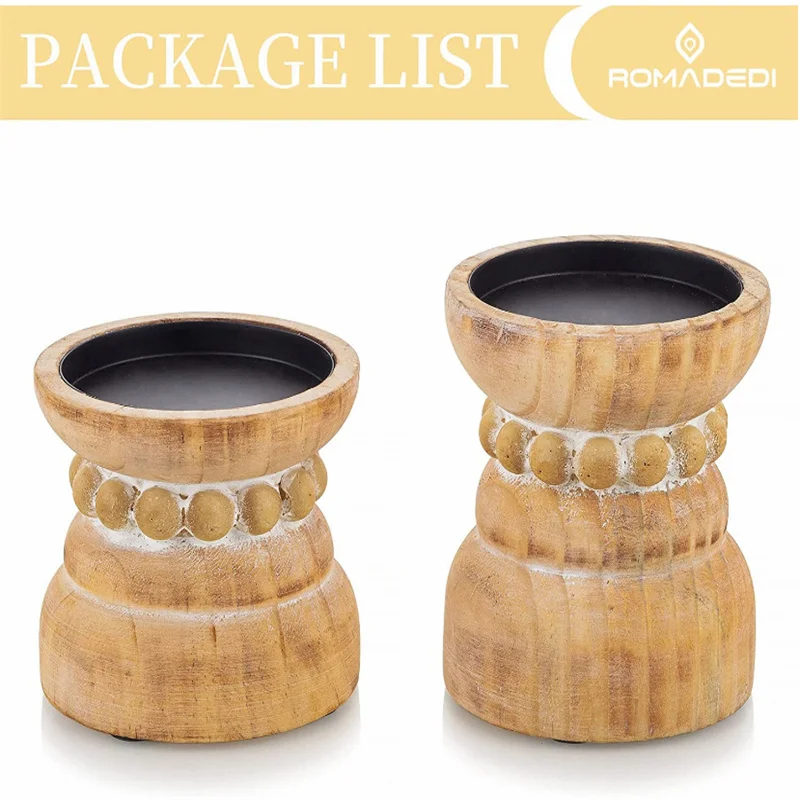 Set Of 2 Vintage Wood Elephant Candle Holder Gift Souvenirs Solid