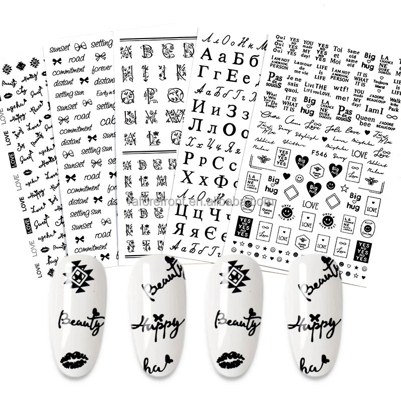 4pcs 5d Embossed Old English Letter Nail Art Stickers Self