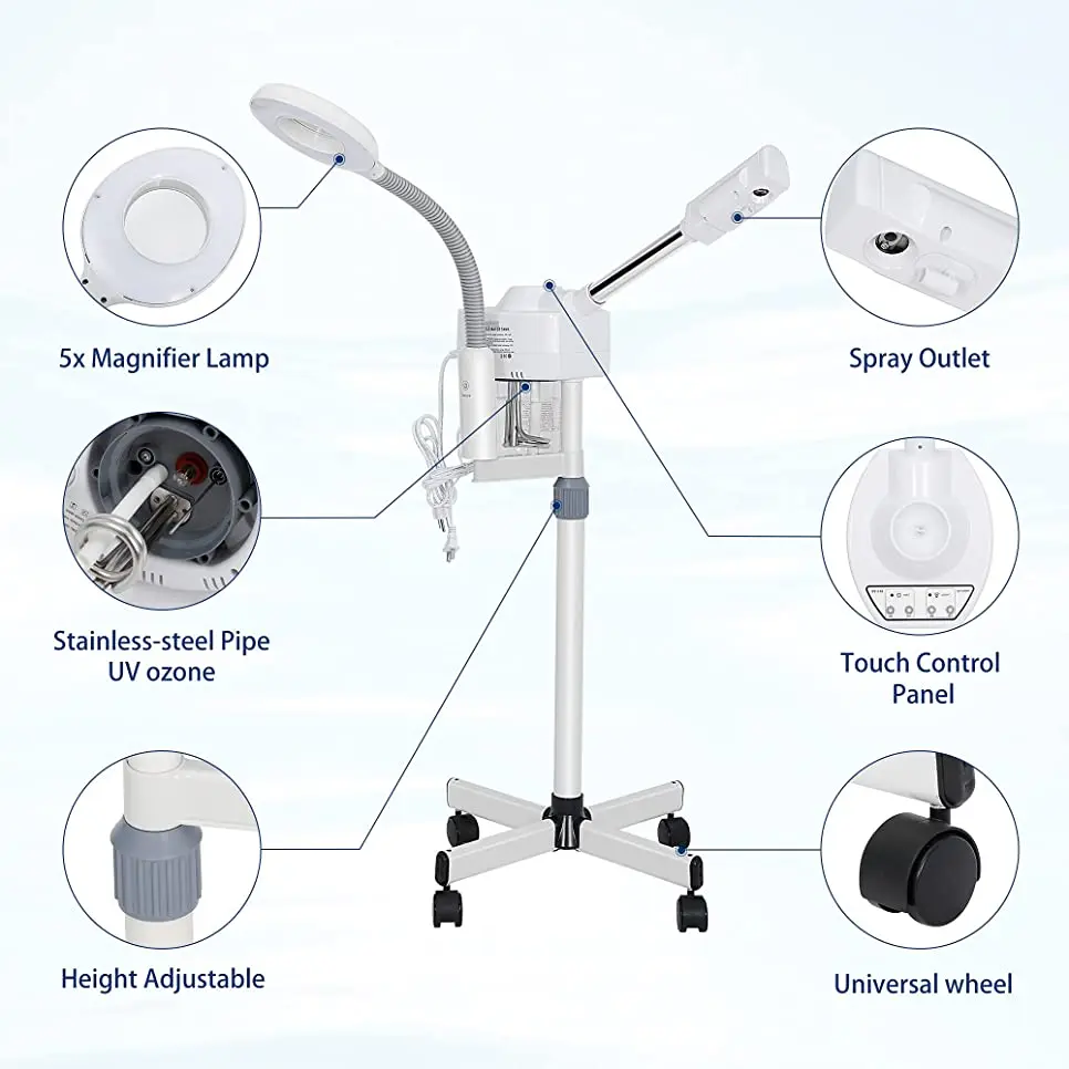 2 In 1 Facial Steamer With Magnifying Lamp Light,Hot And Cold Spa Ionic