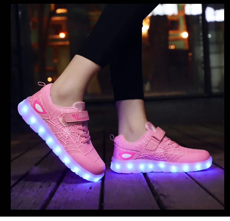 Spider Kid Boys Girls LED Shoes Light Up Trainers Children USB Charging Flashing Low Top Sneakers Best Gift Birthday Halloween Christmas Day 