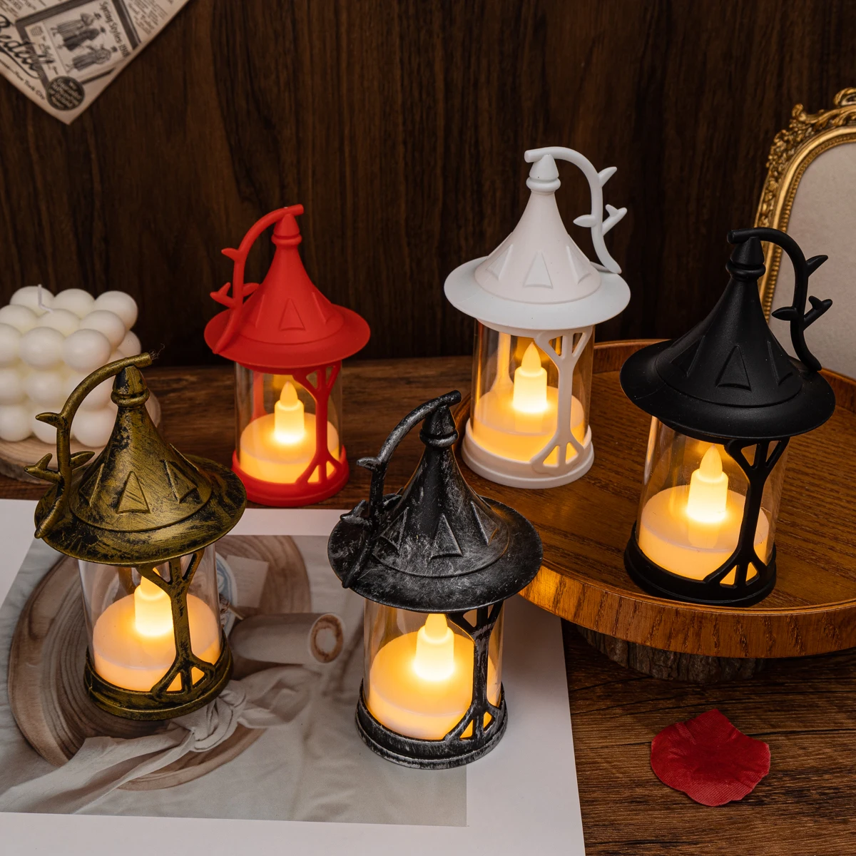 Magic hat wind lamp candle flameless LED candle Halloween Christmas holiday decoration home decoration retro wind lamp