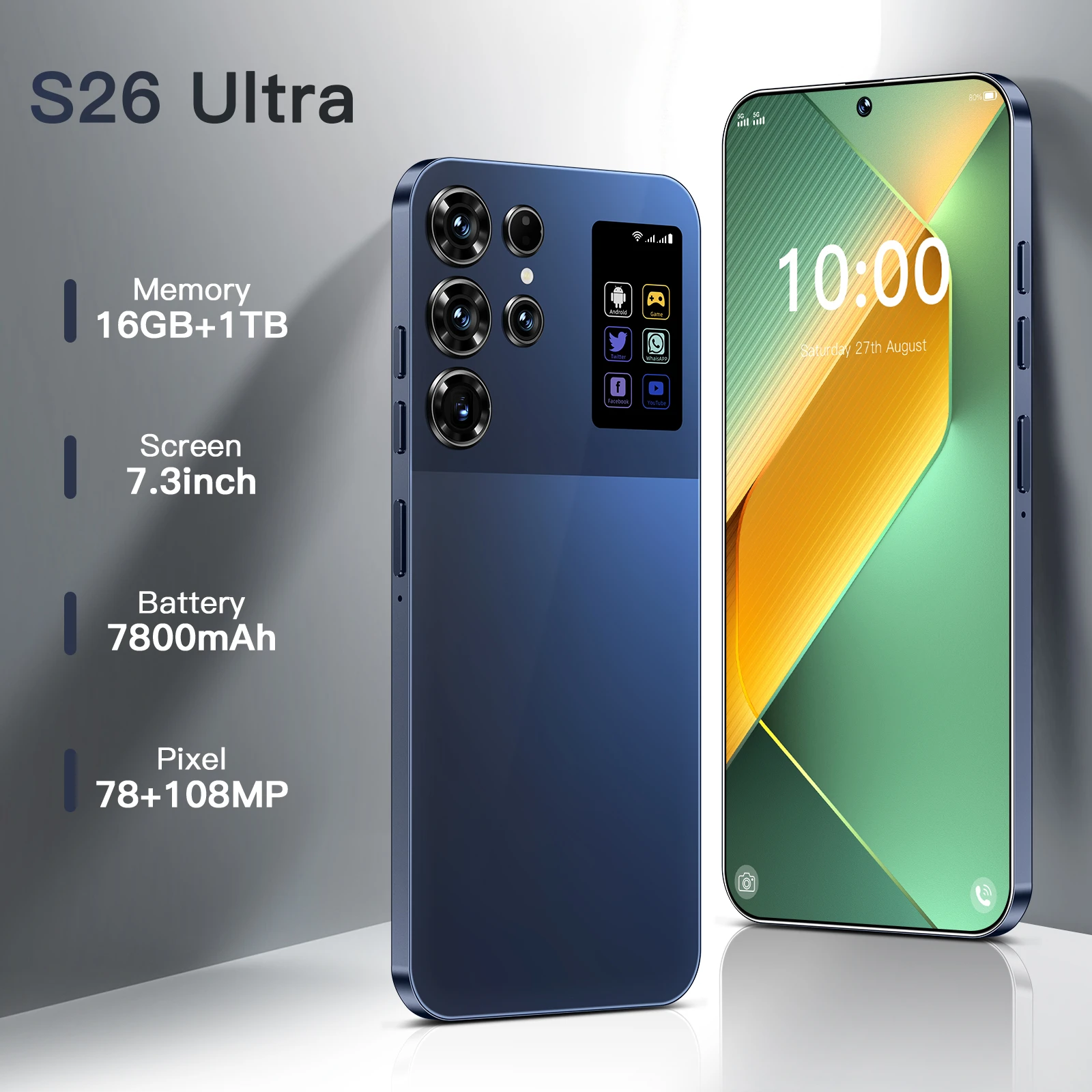 Hot Sale S26 Ultra 7.3" Android 14 Smartphone, 108MP, 5G ...