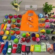 Customized Eco-Friendly Grocery Reusable Fold up Tote Bag Bee Fish Pig Cow Animal Design 190T Polyester Foldable Shopping Bag