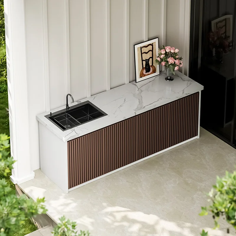 product customized outdoor aluminum alloy rock plate washbasin integrated cabinet courtyard sink operation table storage cabinet-6