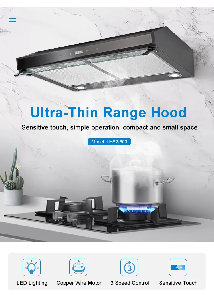 Smart Kitchen Under Cabinet 200w 2 Motors Range Hood Customized Slim ...