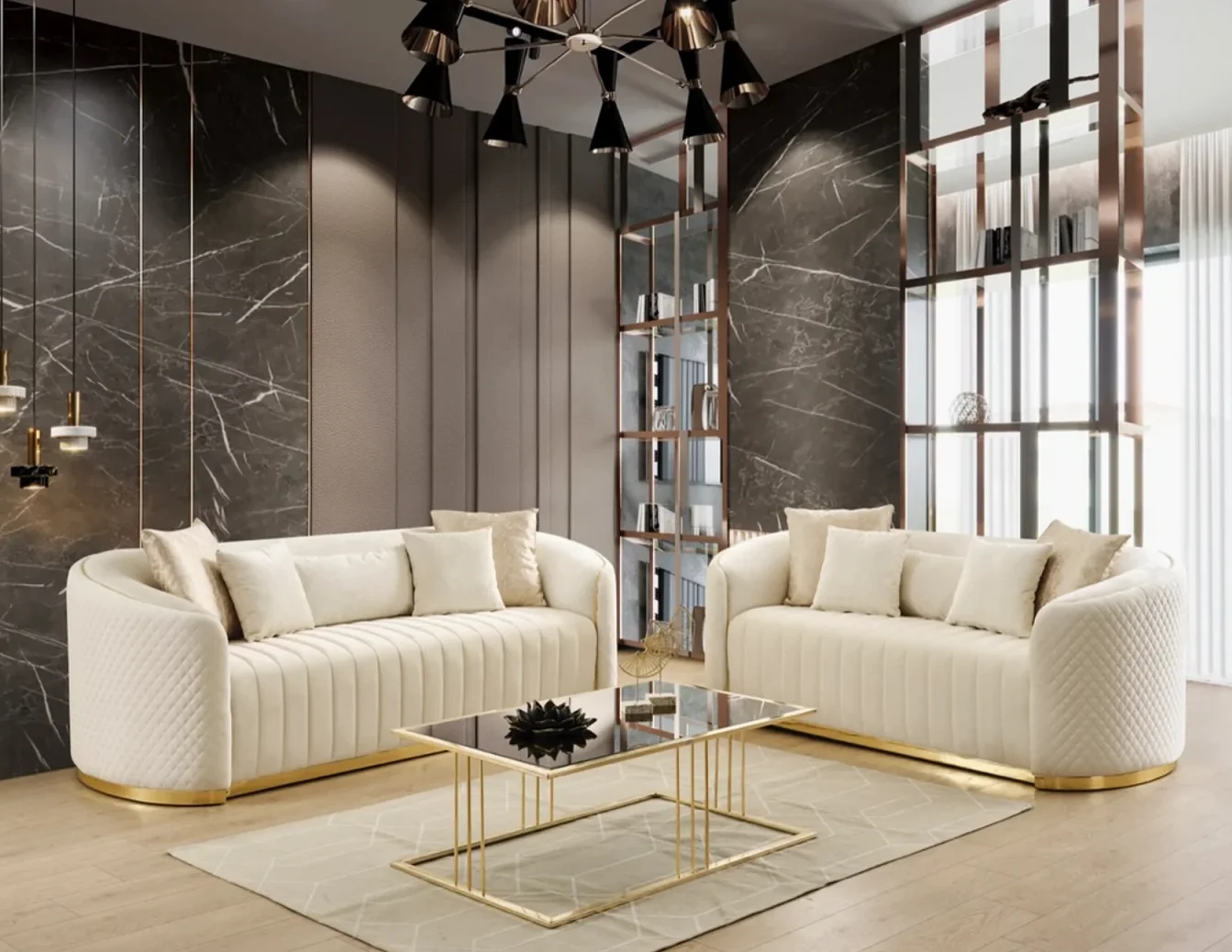 Luxury Comfortable Living Room Sofa Set Gold Stainless Steel Lounge