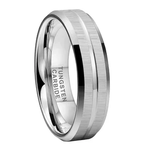 Coolstyle Jewelry 6mm Grooved Beveled Brushed Tungsten Carbide Ring for Men Women Fashion Engagement Wedding Band Comfort Fit