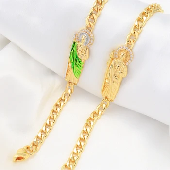 Most Popular Christianity 14k Oro Laminado Bracelet Religious Charm Bracelet San Judas Saint Jude Tadeo Women Men Bracelet