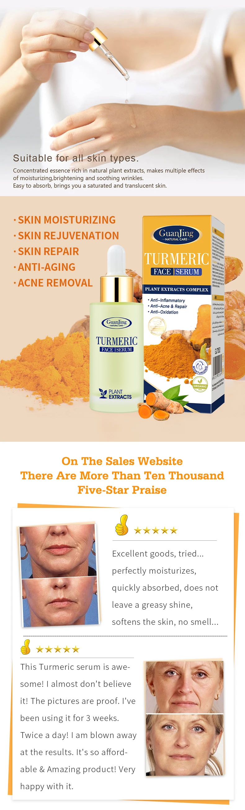 Private Label 100% Organic Turmeric Serum Anti Acne Anti Aging Whitening Skin Serum For Face