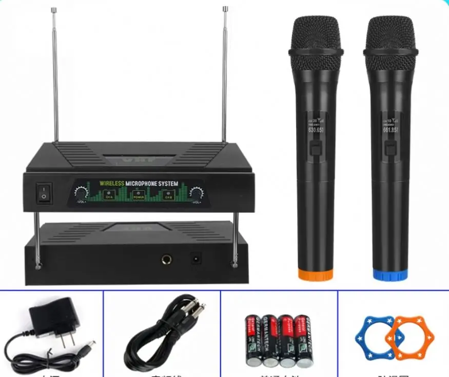 Factory Free OEM VHF 2 Channel  Wireless Microphone Handheld Mic Party Conference Recording Live Home KTV Portable Dual Channel