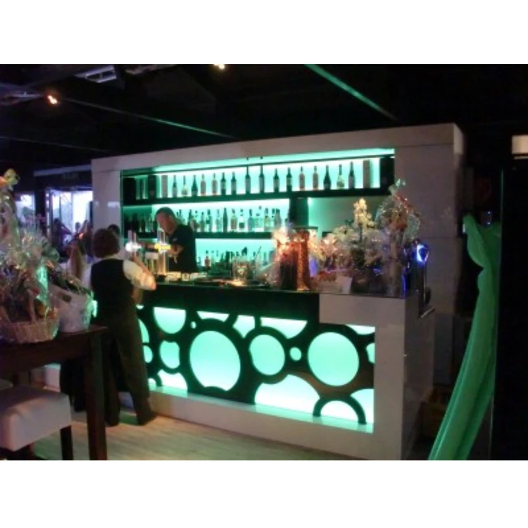 RGB Led Coffee Bar Counter Interior Design White U Shape Marble Stone Service Desk