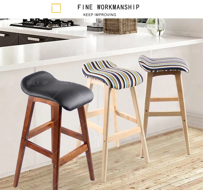 Wholesale High Bar Stool Nordic Wooden Chair With Footrest PU Leather And Fabric Square Stool For Kitchen Dining And Counter