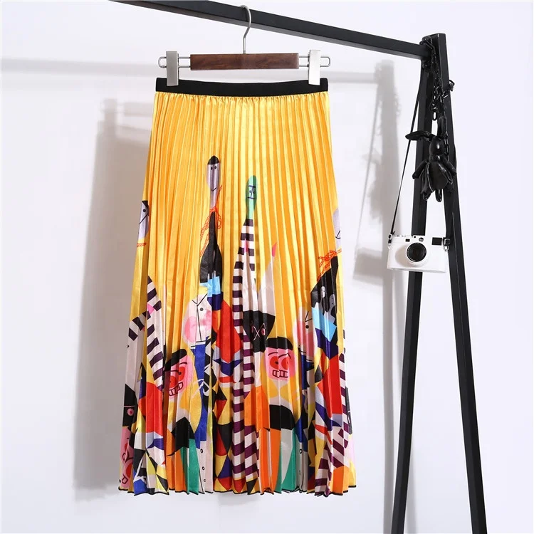 Falda plisada para mujer falda elástica con estampado de dibujos an Falda plisada para mujer falda elástica con estampado de dibujos an