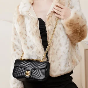 Women's Retro Diamond Grid Chain Bag Luxury Single Shoulder Crossbody Designer Elegant Genuine Leather Fashion Bag