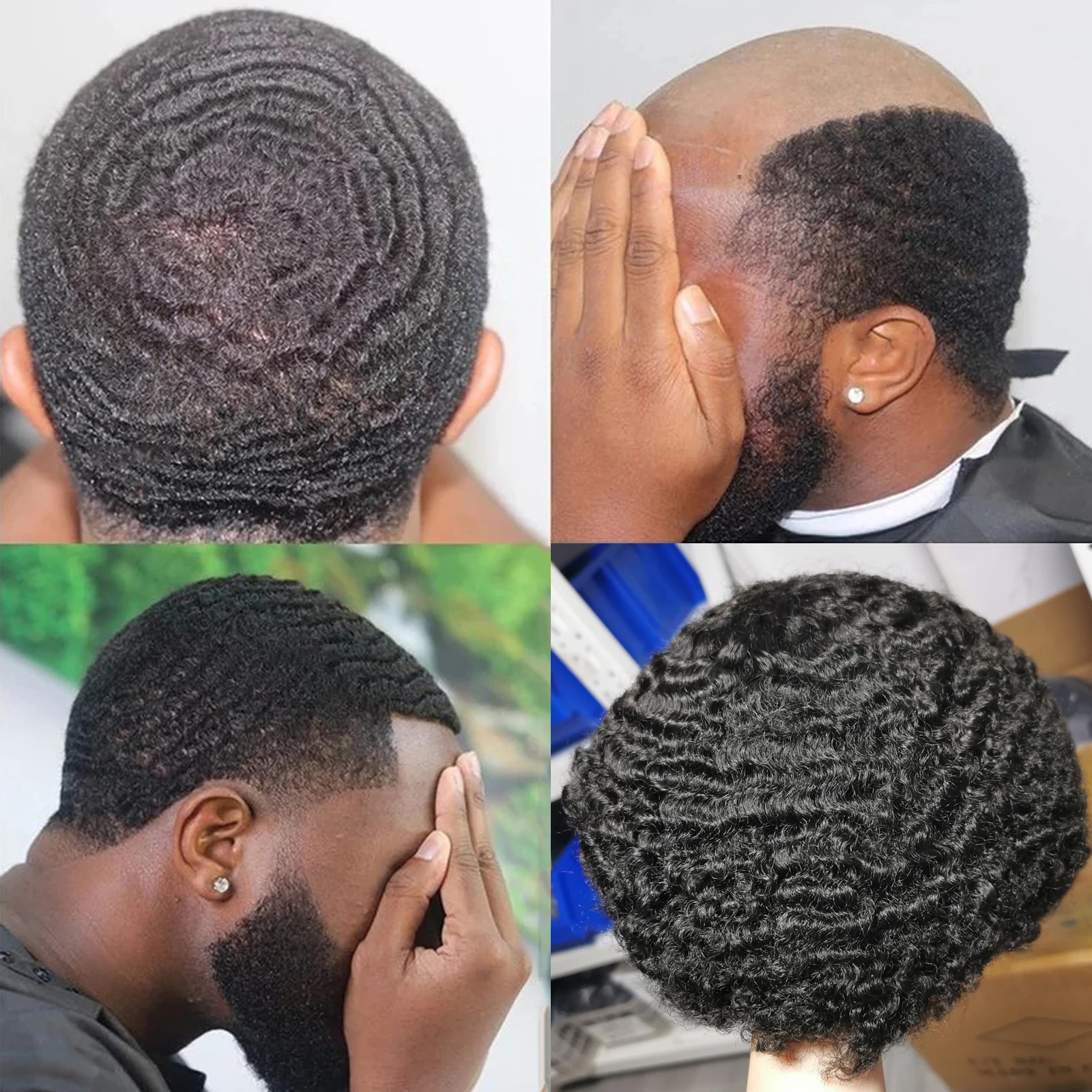 Afro Wigs 10 12mm Kinky Curl Human Hair Piece for Men - Main Image