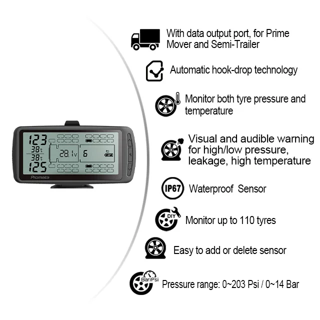 Expert Truck TPMS System Typical Tyre Pressure Monitor System with Monitor for Fleet for Data Output