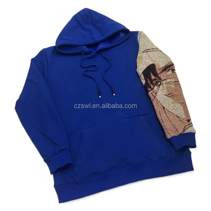 Custom Men's Clothing You Own Design Woven Tapestry Hoodie Arm Patchwork  Sweatshirt Anime Hoodies Men
