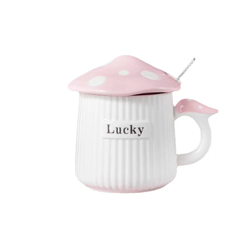 Factory Direct Selling Japanese Style Cute Mushroom Gift Cup Creative Relief Ceramic Coffee Cup With Lid Spoon