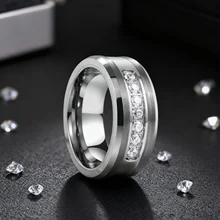 Guanghzou Fashion Rings 8mm Sliver Tungsten Ring for Mens Ring Women Wedding Band Inlay Zircon