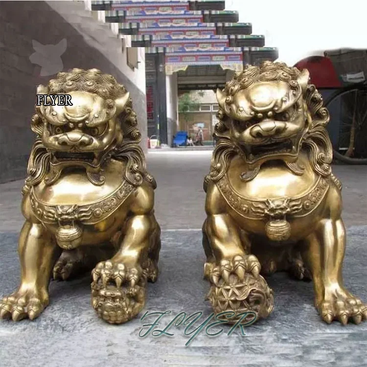 thumbnail image 2 of Seyee-bro Foo Dogs Guardian Lion Statues - Pair Of Fengshui Fu Dogs Figurine - Housewarming Congratulatory To Ward Off Evil Energy Tabletop Decor Statue 2 of 11