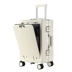 Front-opening Luggage Suitcase Large Capacity Multi-functional Aluminium Frame Trolley Luggage for Outdoor Travel Boarding Case