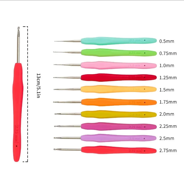 10pcs Small Size Lace Crochet Hooks (0.5-2.75mm), Ergonomic Crochet Hooks  Set With Soft Grip Handle