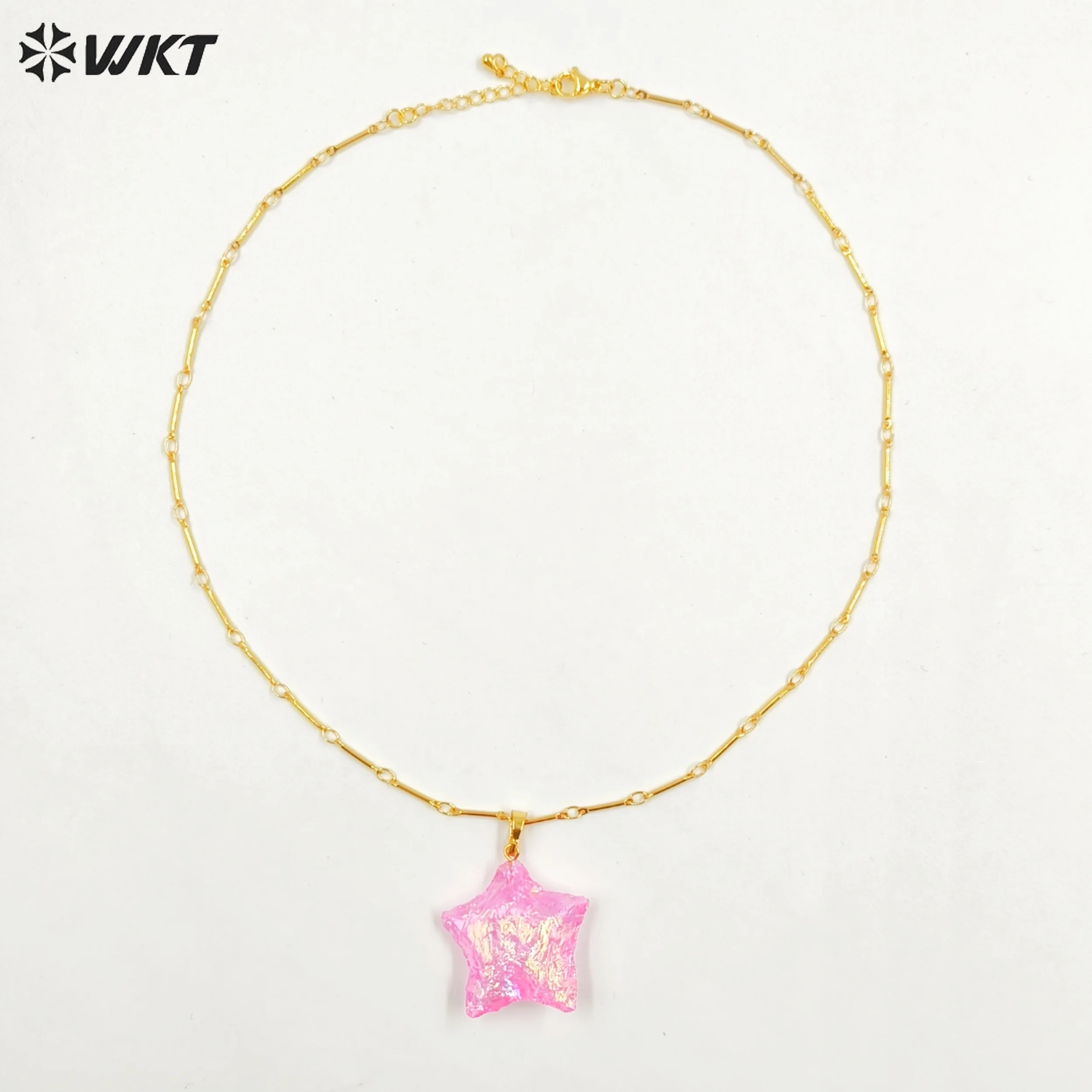 WKT Natural Pink Opal Necklace - 18K Gold Plated Star Shape